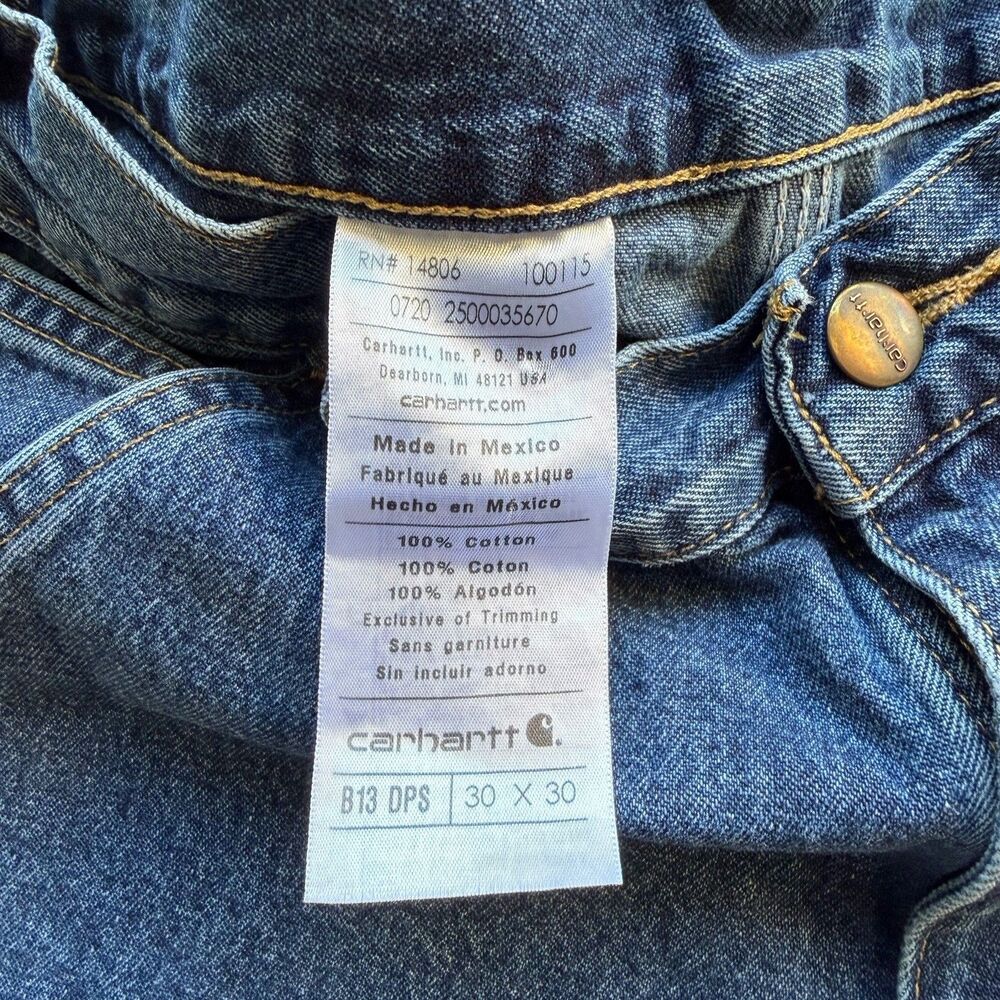Carhartt Jeans Mens 30 x 30 B13 DPS Relaxed Straight Carpenter Workwear Denim - Picture 6 of 10